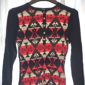CHAPS RED BLACK AND WHITE CARDIGAN GEOMETRIC PATTERN LONG SLEEVE LIGHTWEIGHT SP